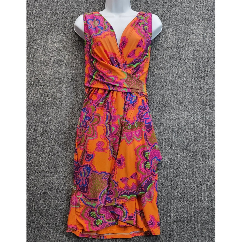 Lauren Ralph Lauren Sleeveless Faux Wrap Paisley Retro Mod Jersey Dress Size 8